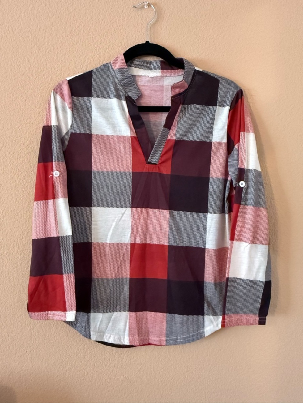 Plaid Long Sleeve V-Neck Shirt